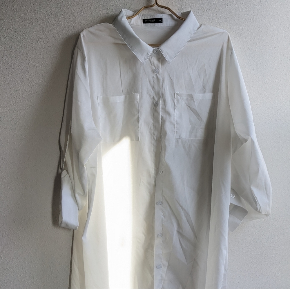 Plus 4xl white button down beach coverup tunic new w/o tags
